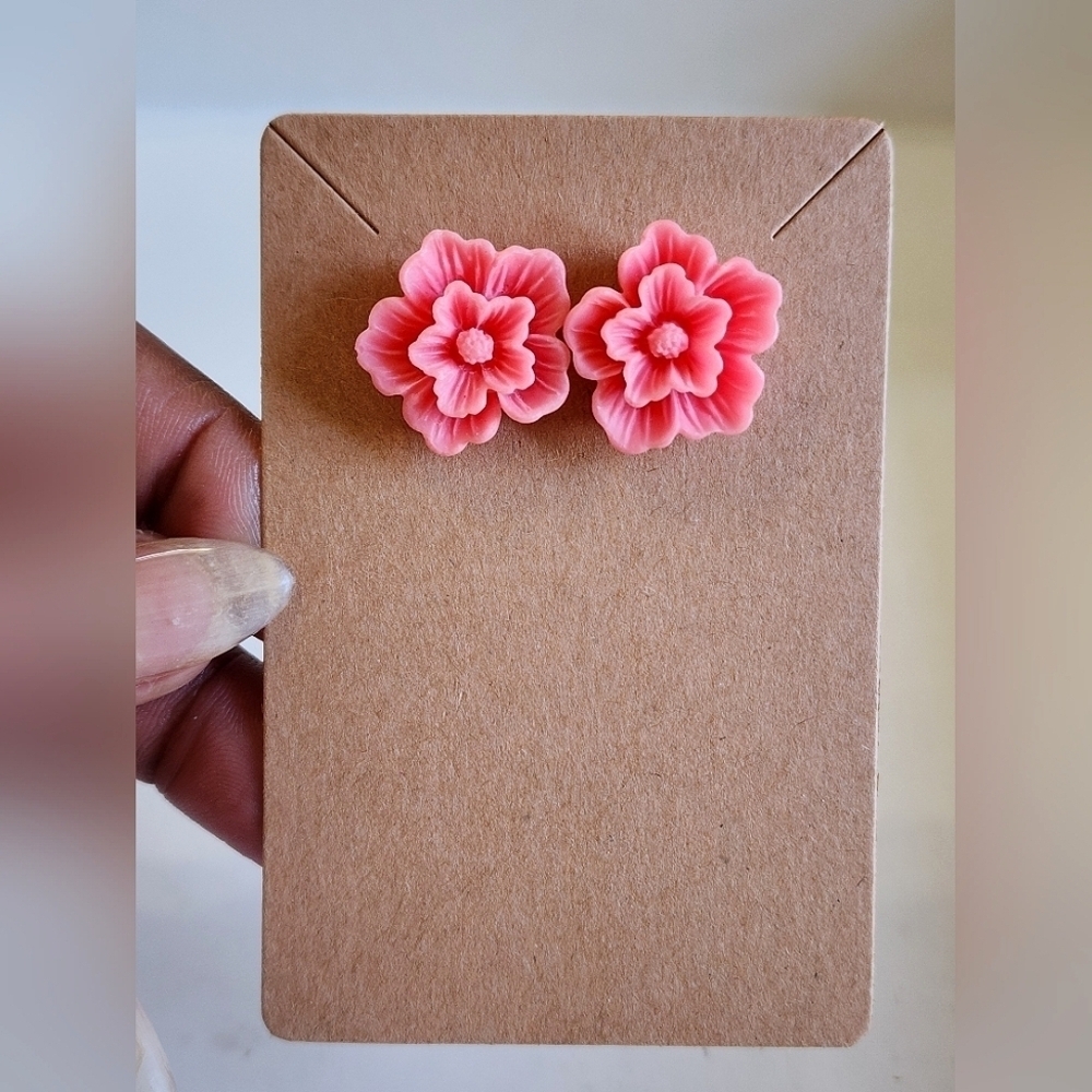 Barbie Pink Flower Shape Resin Stud Earrings